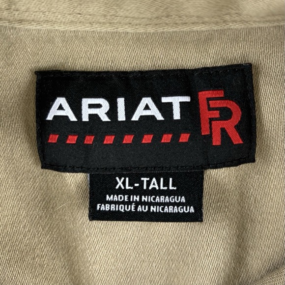 Ariat Shirt Mens XL Tall Beige FR Flame Resistant CAT 2 Button Up Durable - Picture 3 of 12